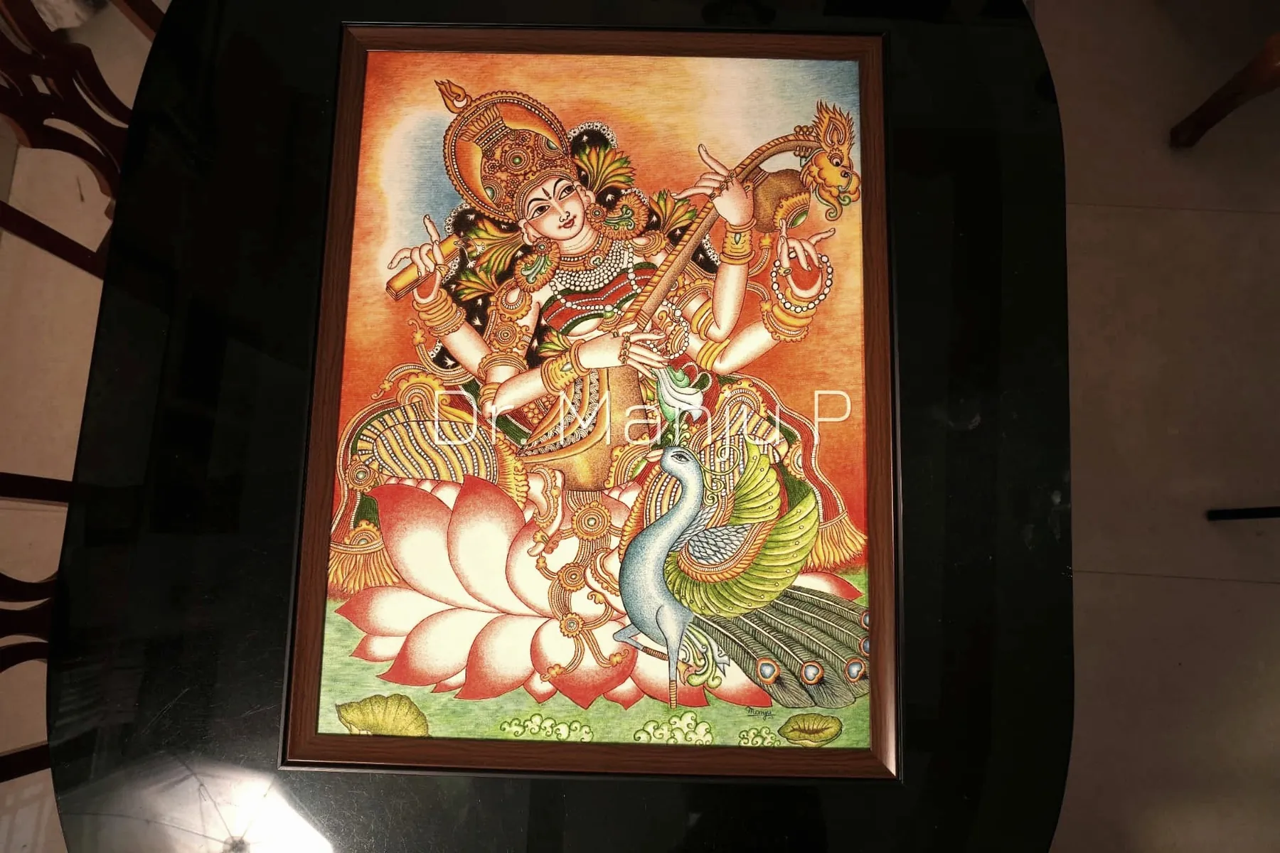 Saraswati on the Lotus — Kerala mural painting by Dr. Manju P, studio video