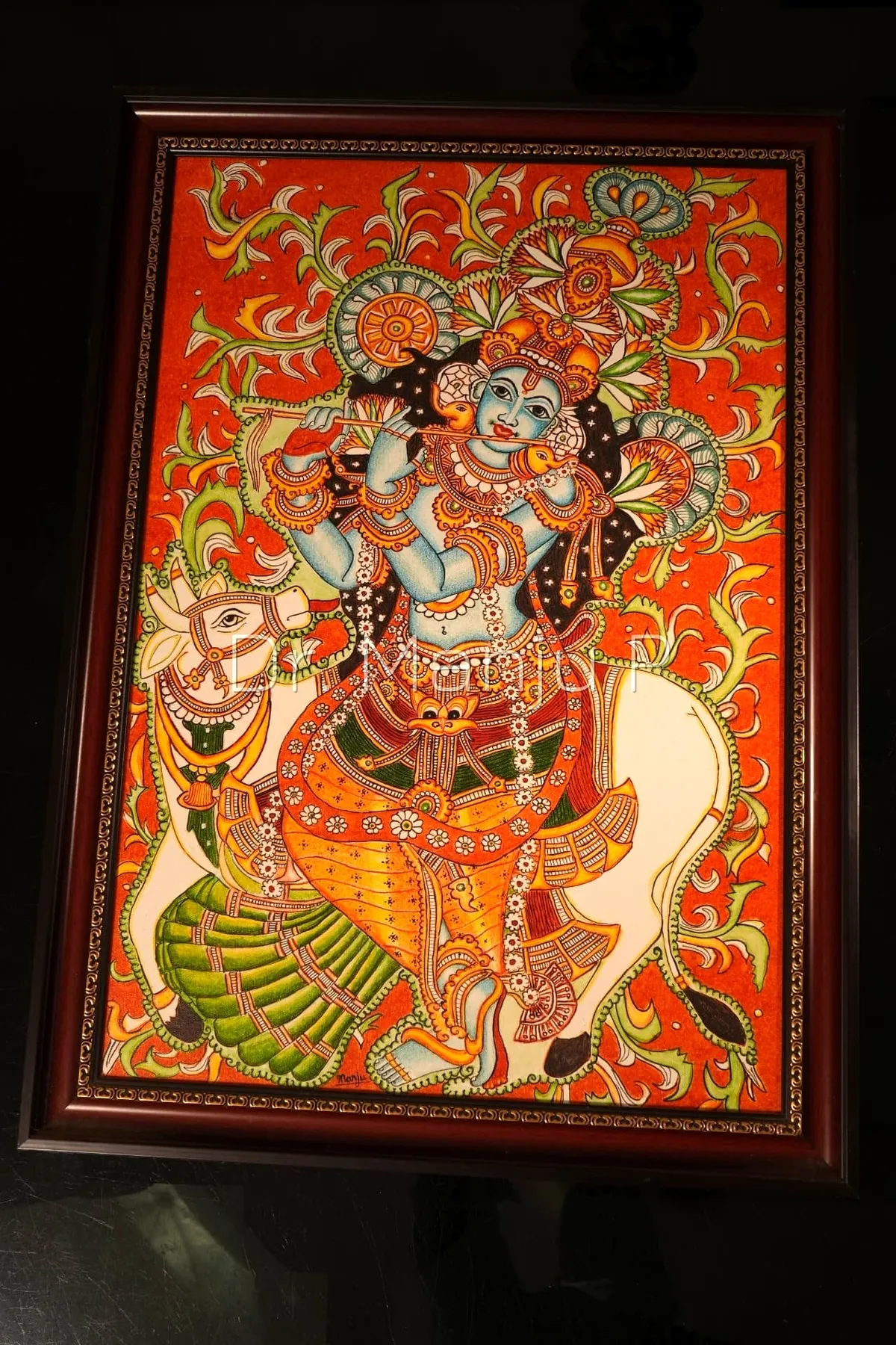 SREEKRISHNA and the Cow — Kerala mural painting by Dr. Manju P, studio video